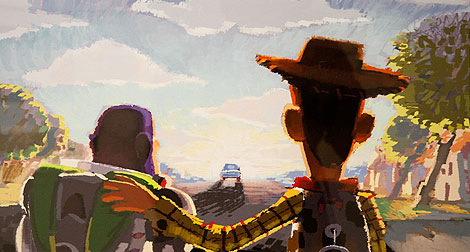 El abrazo de un astronauta y un cowboy... de juguete