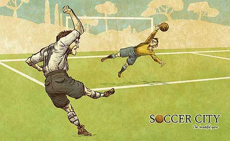 Ilustraciones de 'Soccer City', muchas de las cuales aparecen en las cartas. Todas están tomadas de la web y el Twitter de Soccer City