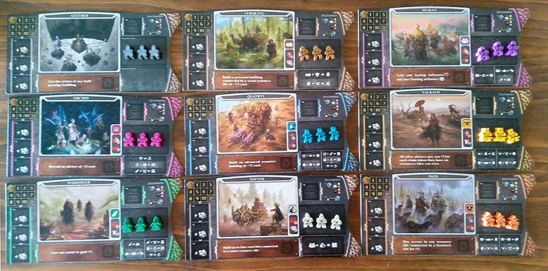 Estas son todas las razas, con sus respectivos tableros individuales.