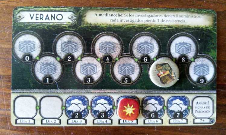 Tarjeta con la contabilidad de suministros y el paso de los días